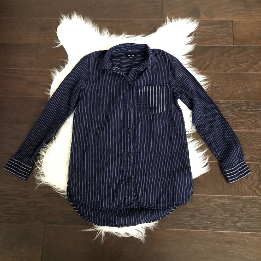 [Madewell] Striped Button Front Hi-Lo Shirt